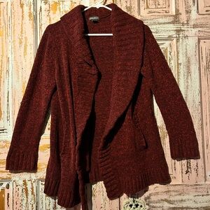 Eddie Bauer Wine Red Open-Front Shawl Collar Cardigan